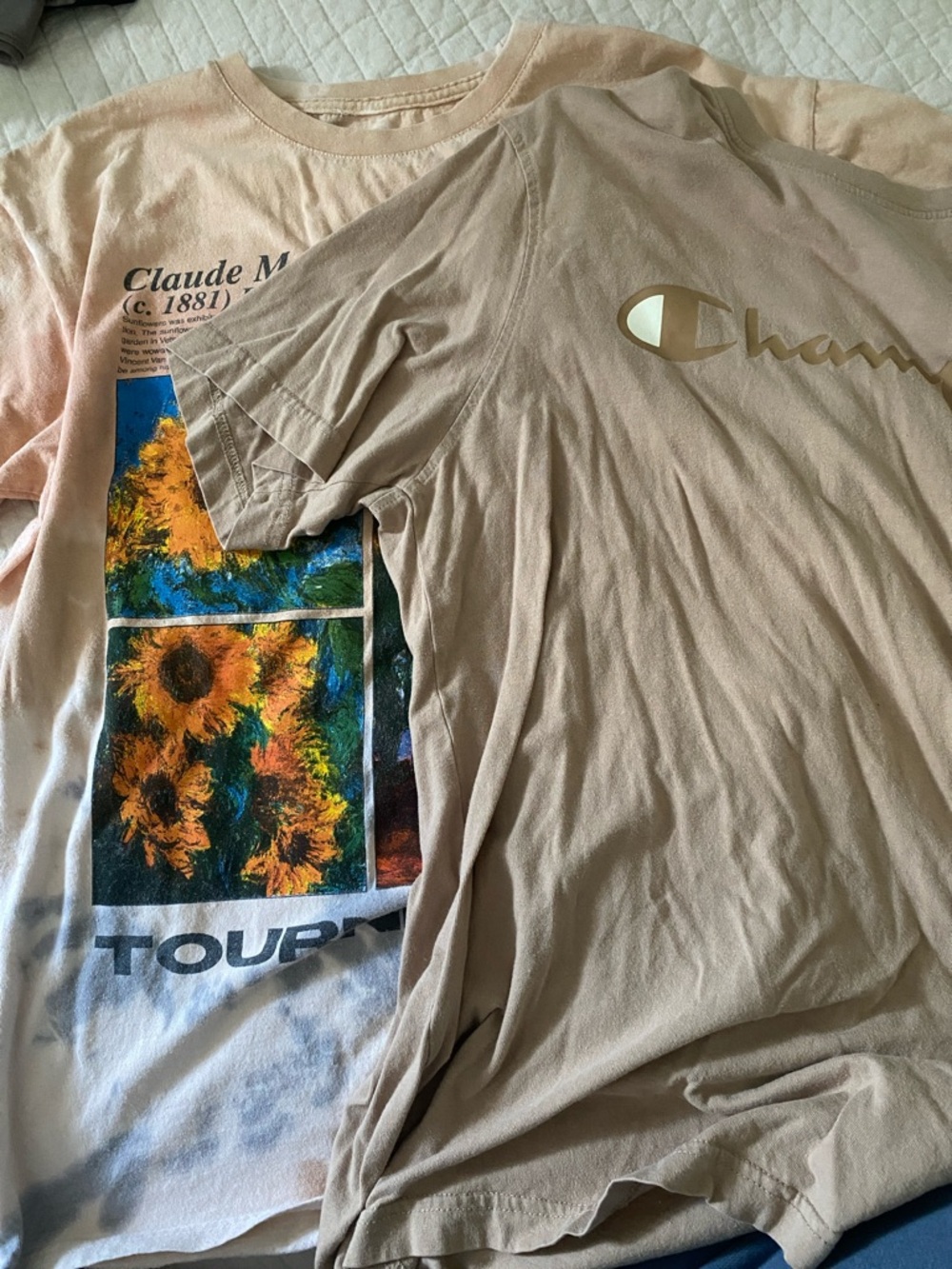 Champion Beige Logo T-Shirt with Sunflower Graphic